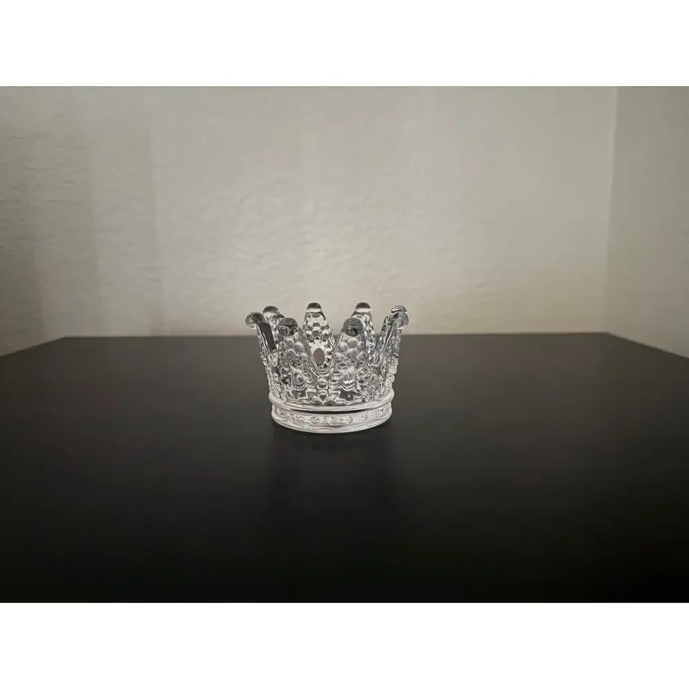 Vintage Clear Pressed Glass Crown Tealight Candle Holder Ring Dish